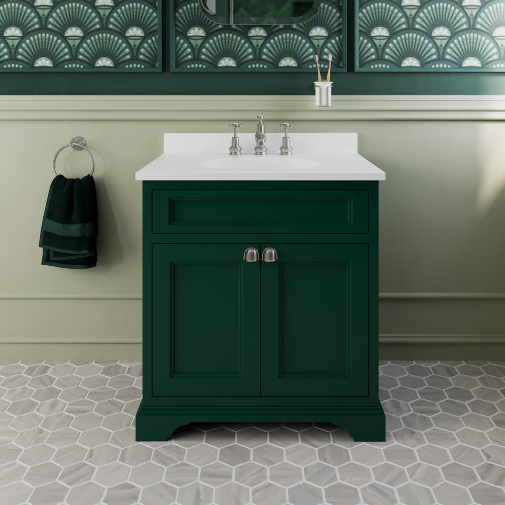 Burlington Minerva 750mm Worktop & Matt Green Freestanding Vanity Unit - Image 1